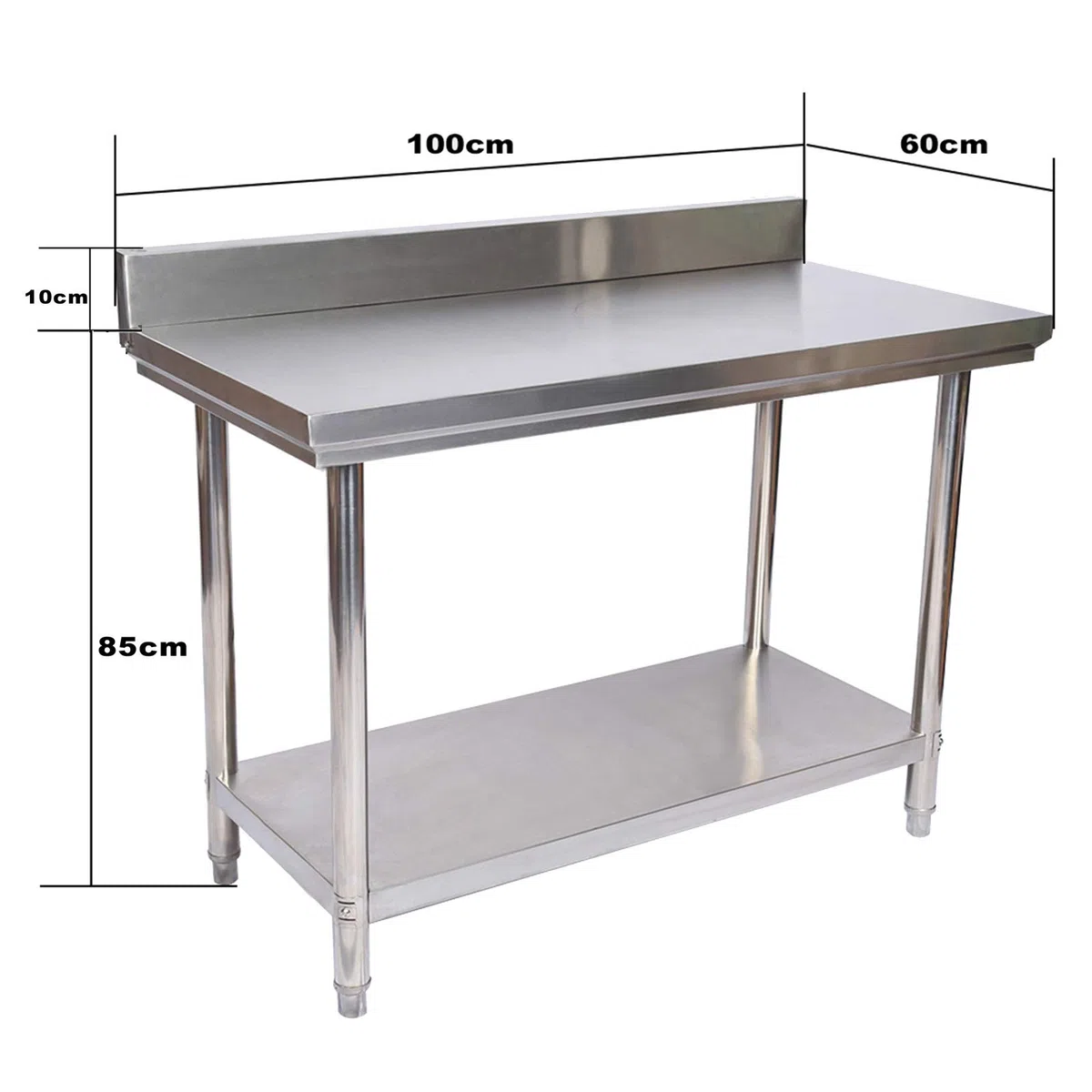 Wiltec Edelstahl Tisch Arbeitstisch Edelstahltisch mit Aufkantung 100x60x85cm für Gastro Küche Werkstatt Garten Keller mit höhenverstellbare Füßen