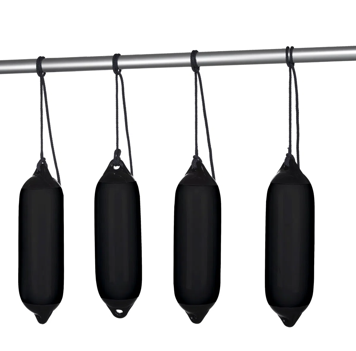Seilflechter - Bootsfender Set schwarz mit 4 Aufblasbaren Fendern & 4 Fenderleinen, Maße: 120-210 mm x 450-620 mm, Fenderset