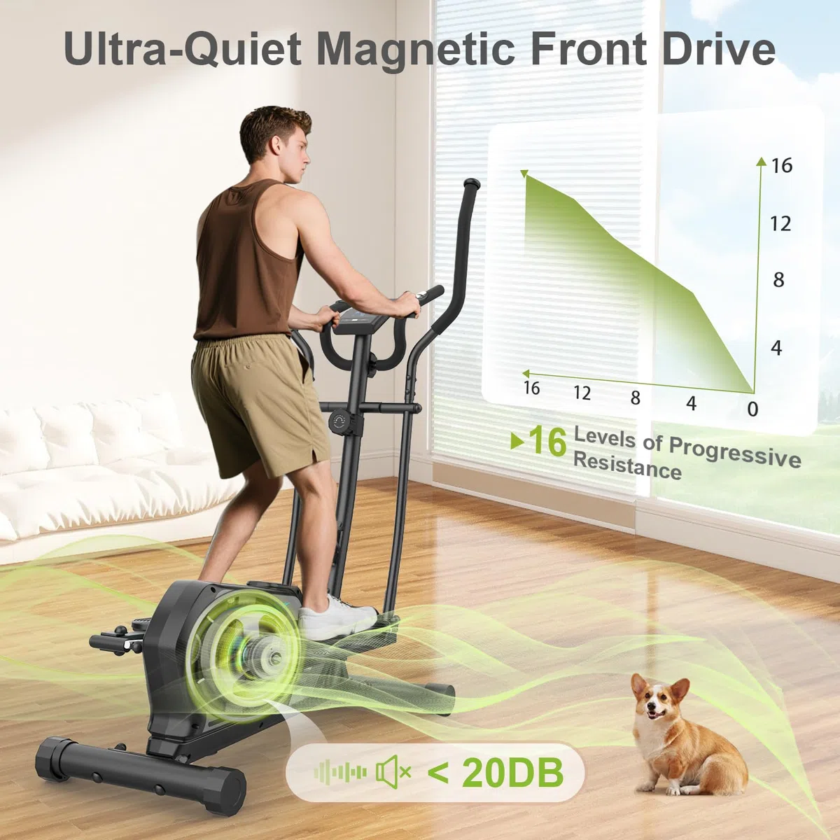 Crosstrainer für Zuhause,Ellipsentrainer mit 16 Widerstandsstufen,Bluetooth App,Flaschenhalter,Ultraleiser Magnetischer Crosstrainer mit Rutschfestem Pedal,Transporträder bis 130KG