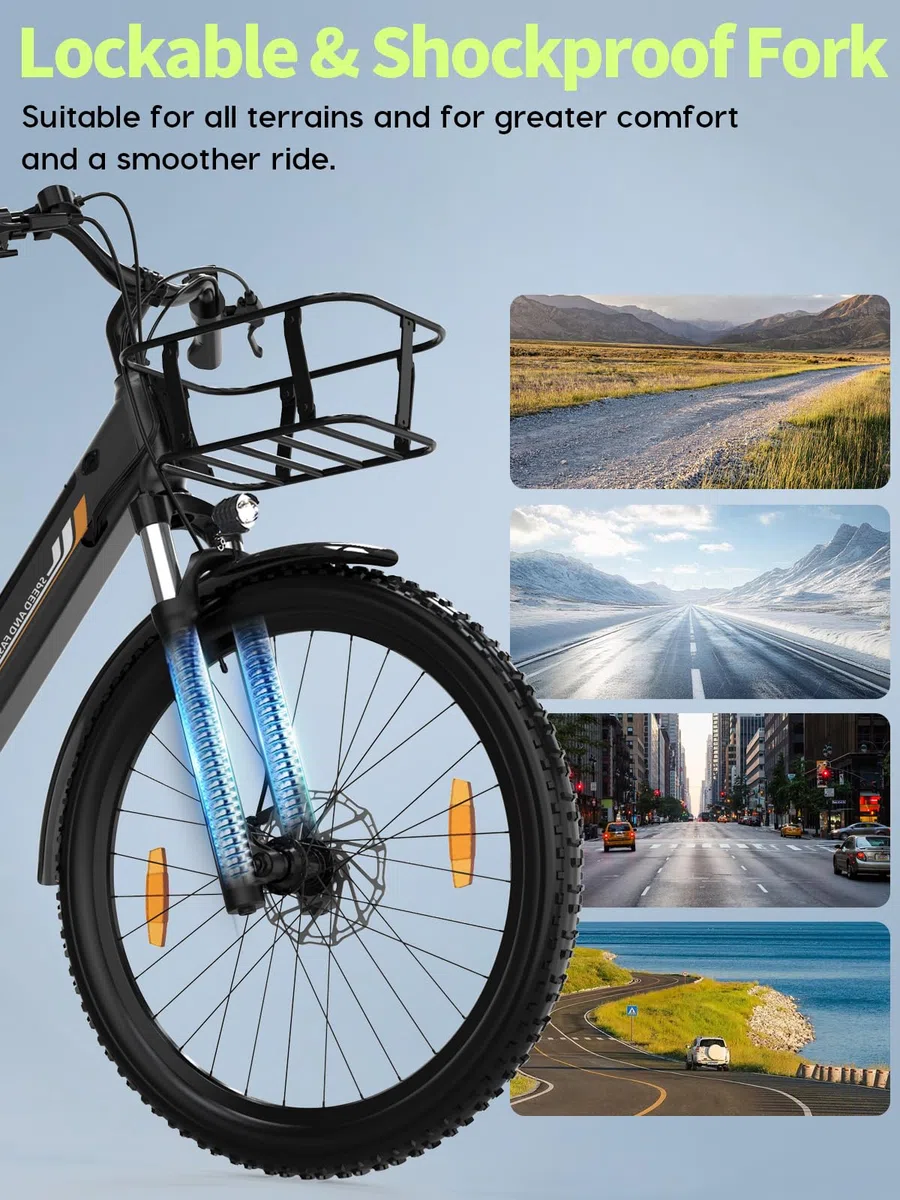 26" Elektrofahrrad, 250-W-Motor, herausnehmbarer 36-V-13-Ah-Akku, bis zu 100 km Reichweite, 7 Gänge, 25 km/h Unterstützung, Unisex-E-Bike, City-Elektrofahrrad (Grau)
