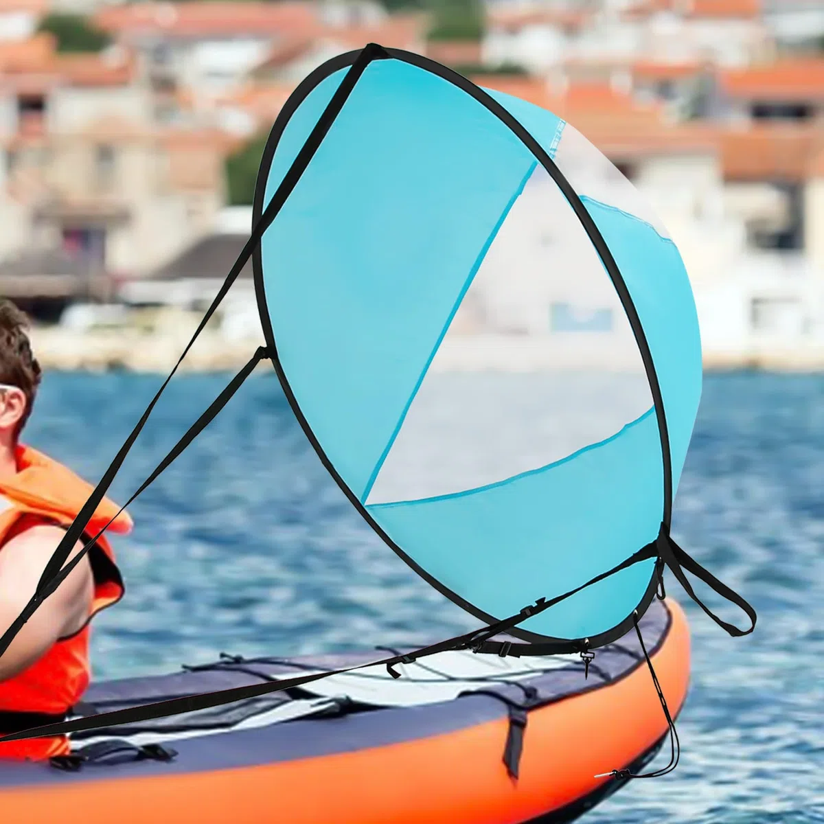 Paddle Board Segel | 108 cm Durchmesser | Aus Nylon & Fiberglas | Mit Sichtfenster & verstellbaren Gurten | Für SUP, Kajak & Kanu | Inkl. Tragetasche | Leicht & faltbar