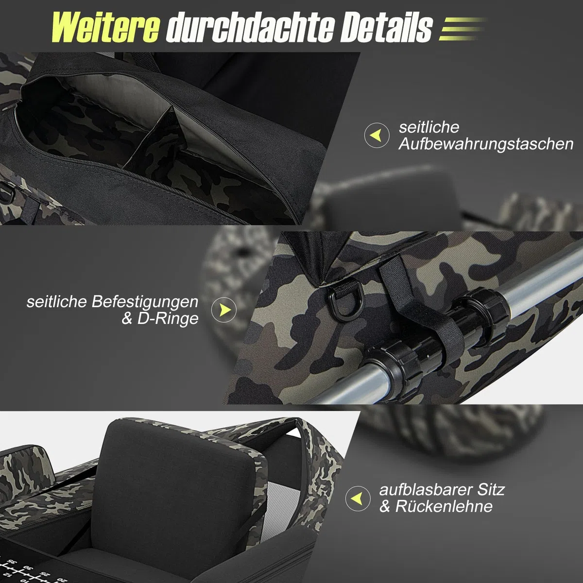 GYMAX Aufblasbares Angelboot, tragbares Belly Boat inkl. Pumpe, Paddel & verstellbaren Schultergurten, Fischerboot mit Fischlineal, Schlauchboot bis 150 kg belastbar