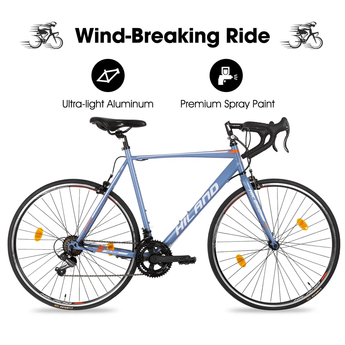 Hiland Rennrad 700c Stahlrahmen mit 14 Gang-Schaltung mit klemmbremse Racing Bike Citybike Pendlerfahrrad Blau/Schwarz/Silber für Damen und Herren