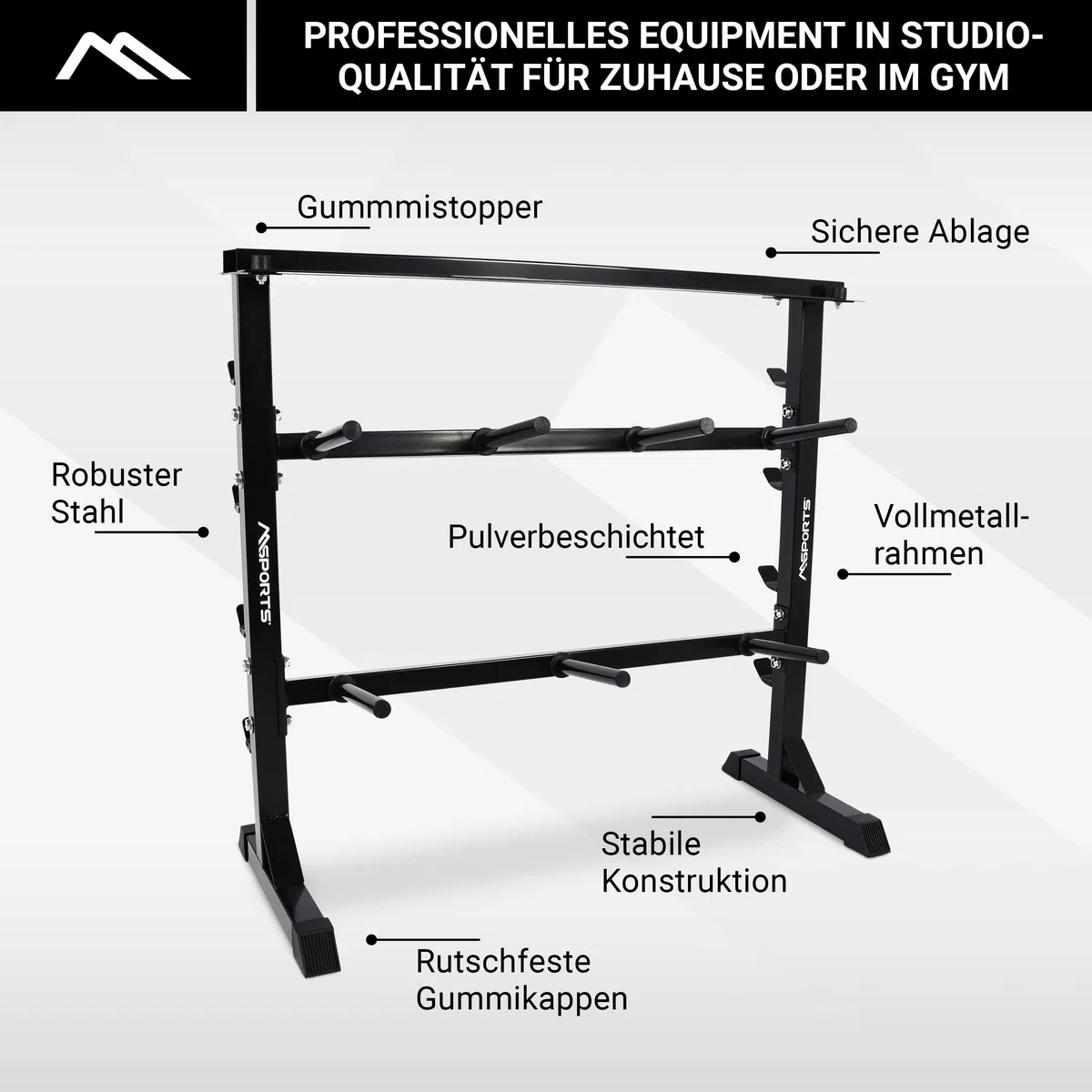 MSPORTS Hantelablage Premium Hantelständer Kurzhantelablage aus Stahl bis 400 kg belastbar - Langhantelablage Langhantelständer Gewichteständer