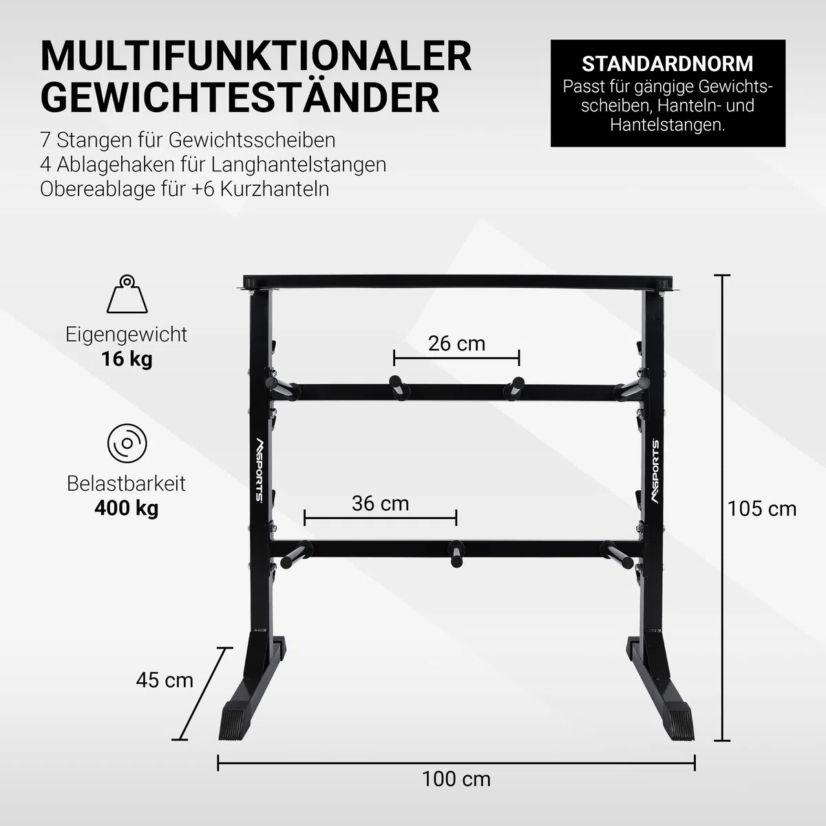 MSPORTS Hantelablage Premium Hantelständer Kurzhantelablage aus Stahl bis 400 kg belastbar - Langhantelablage Langhantelständer Gewichteständer