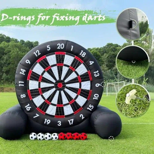 Aufblasbare Dartscheibe Fußball, Dartscheibe Outdoor, 3M Aufblasbare Hochhaftende Zielscheibe mit 370W Gebläse 8 Bälle, Riesiges Fußball-Dartspiel für Hinterhof/Partys, Wasserdichtes Outdoor-Sport-Set