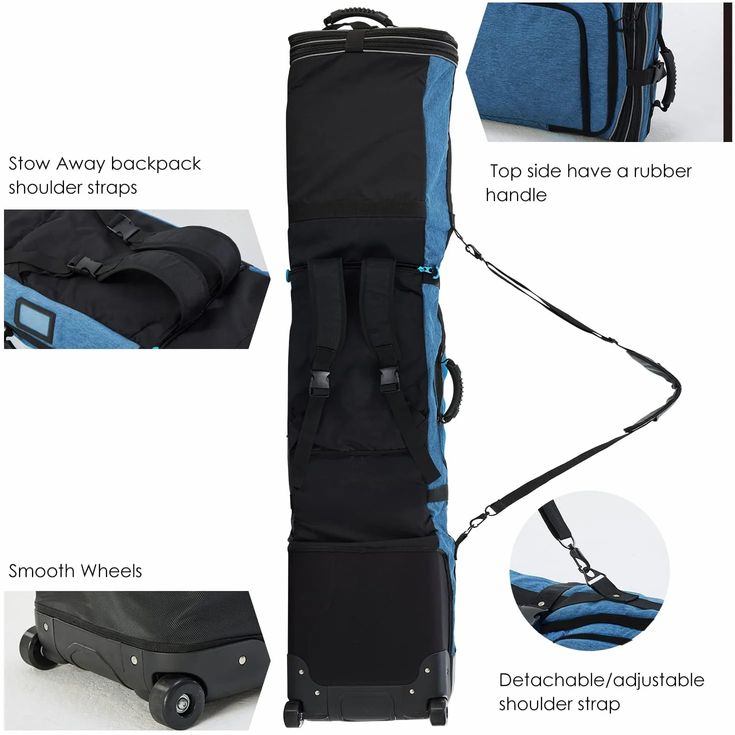 XCMAN Roller Snowboardtasche mit Rollen, verstellbare Länge Snowboard-Tasche Für -Skitrage-Rucksack Flugreisen geeignet