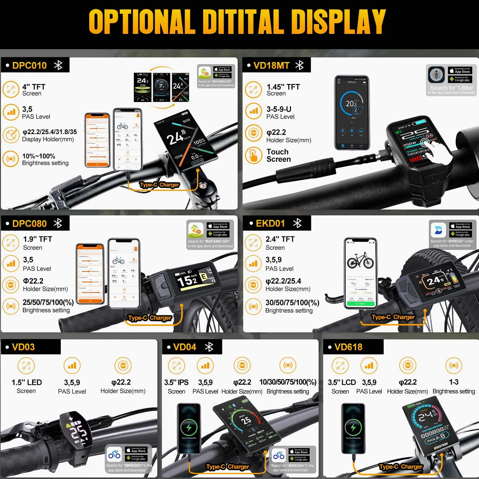 BAFANG Mittelmotor E-Bike Umbausatz, BBS01B BBS02B BBS-HD Mittelmotor Umbausatz Kit mit optionalem LCD-Display & Akku, 36V 48V 52V für Tretlager 68-73/100/120 mm Bike