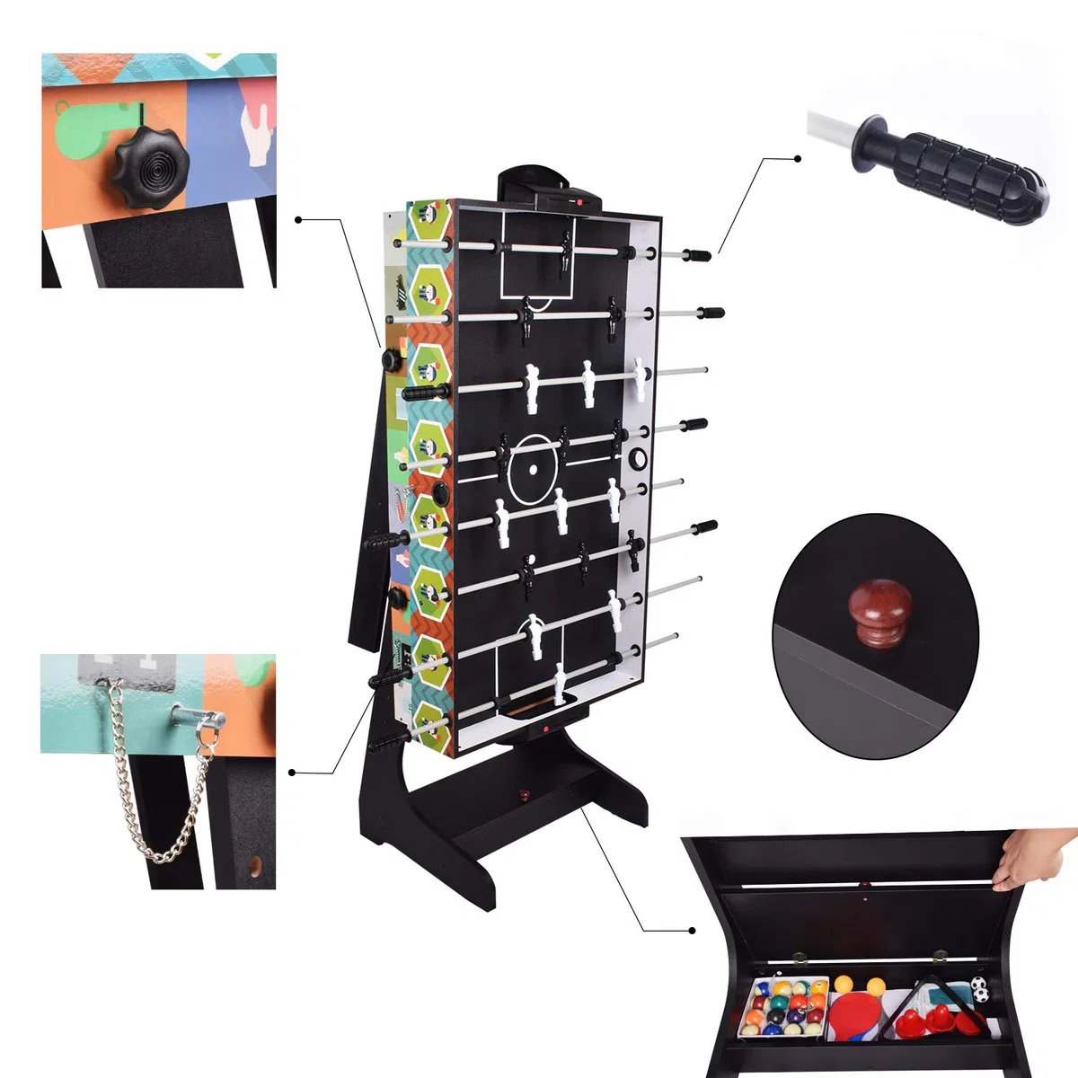 DRM 4FT 4 in 1 Zusammenklappbar Multifunktionstisch – inkl. Billardtisch, Tischtennisplatte, Tischkicker, Kickertisch, Airhockey Tisch, Ferien-/Geburtstagsgeschenke