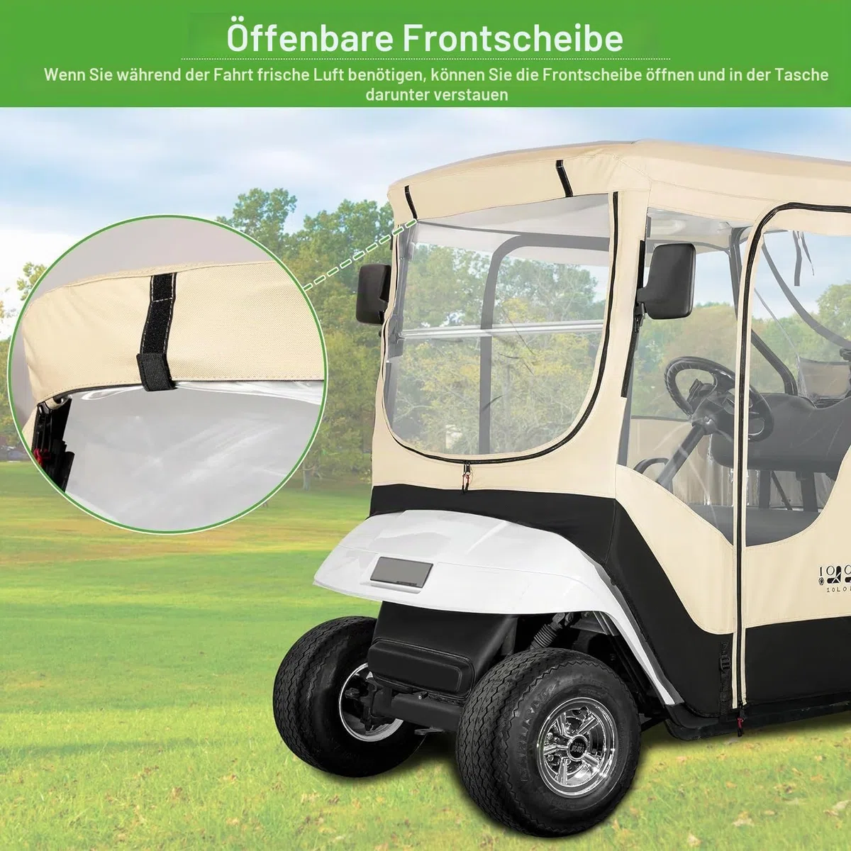 10L0L Golfwagen-Gehäuse für 2 Beifahrer für EZGO TXT RXV, wasserdicht, tragbar, fahrbar, Golf-Buggy-Aufbewahrung, Reise-4-seitiges Gehäuse, Beige