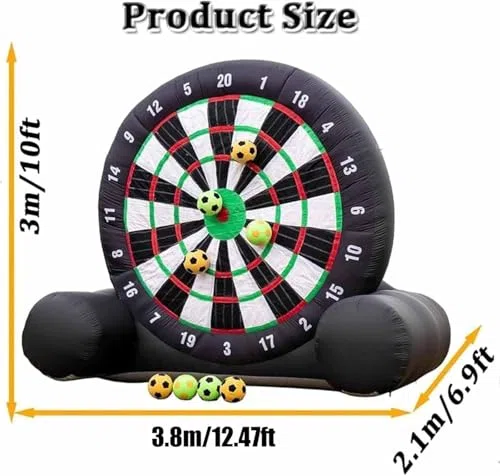 Aufblasbare Dartscheibe Fußball, Dartscheibe Outdoor, 3M Aufblasbare Hochhaftende Zielscheibe mit 370W Gebläse 8 Bälle, Riesiges Fußball-Dartspiel für Hinterhof/Partys, Wasserdichtes Outdoor-Sport-Set