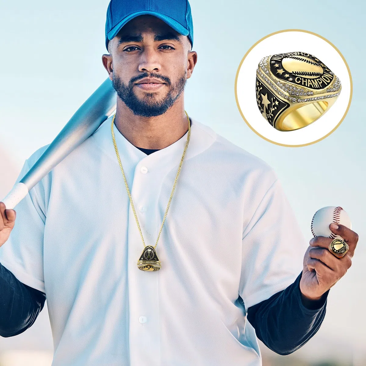Highergo Fußball-, Basketball-, Softball-Meisterschaftsringe mit Display-Hals-Kette und Ständer, für Baseball, Volleyball, Fußball, Cheer, Trophäe, für Turnierauszeichnung, Geschenk, 20 Stück