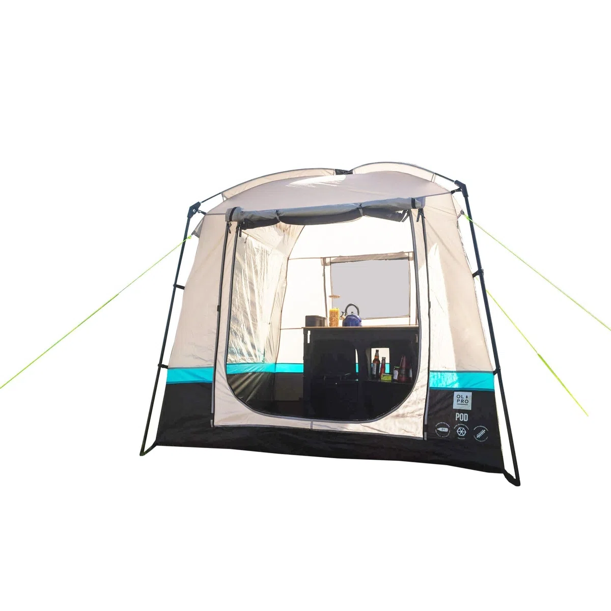 OLPRO Pod Küchen- und Nutzzelt, 2 x 2 m, Outdoor-Küchenzelt, 5000 mm H/H, wasserdicht, UV-Schutz, eingenähte Bodenplane, perfektes Camping-Zubehör für die Aufbewahrung