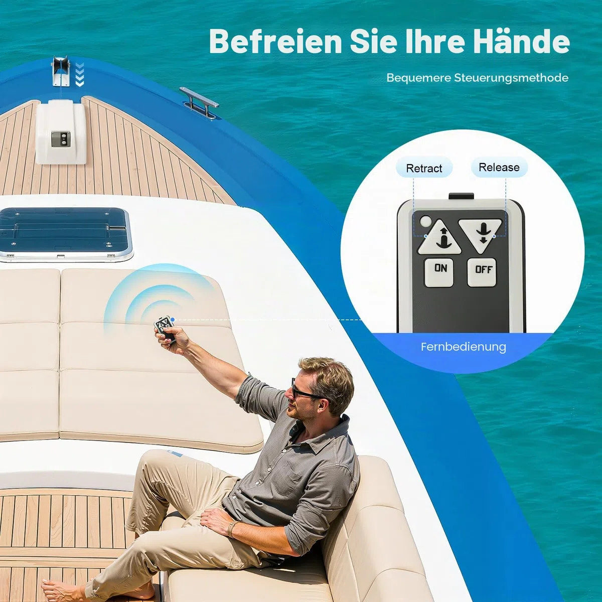 Elektrische Ankerwinde Seilwinde für Boote mit drahtloser Fernbedienung Marine Salzwasser 25LBS Elektrische Ankerwinde 30M 12V weiß Salzwasser für Anker bis 20KG