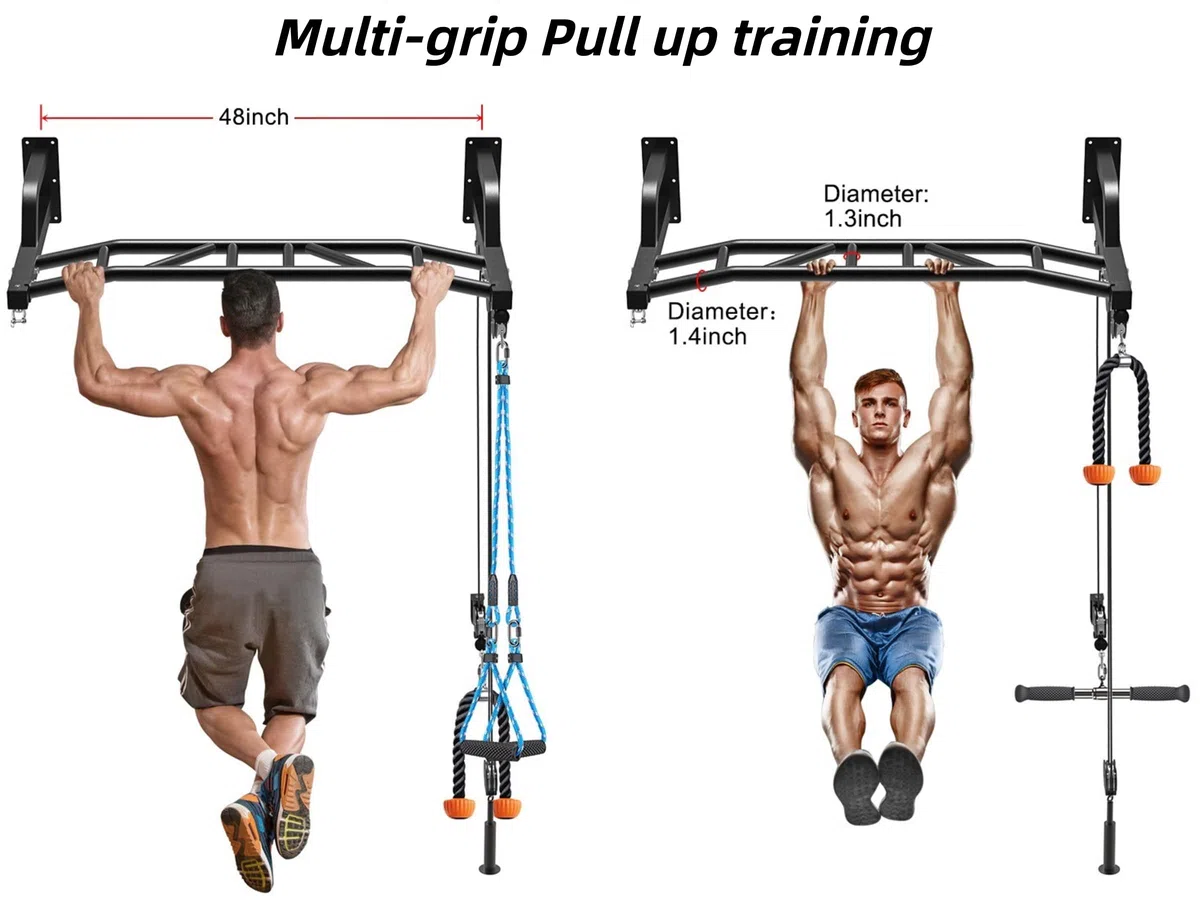 SELEWARE Heavy Duty Klimmzugstange Wandhalterung Multifunktionelle Klimmzugstange mit Seilzugsystem Gym LAT und Lift Pulley Attachments Heavy Bag Hanger