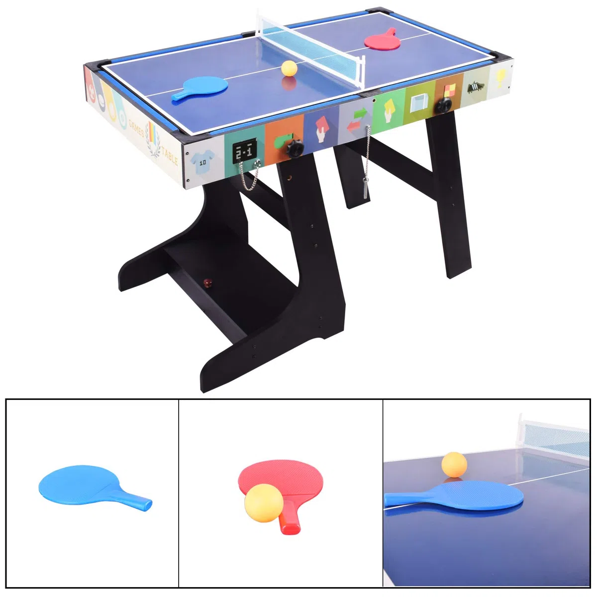 DRM 4FT 4 in 1 Zusammenklappbar Multifunktionstisch – inkl. Billardtisch, Tischtennisplatte, Tischkicker, Kickertisch, Airhockey Tisch, Ferien-/Geburtstagsgeschenke