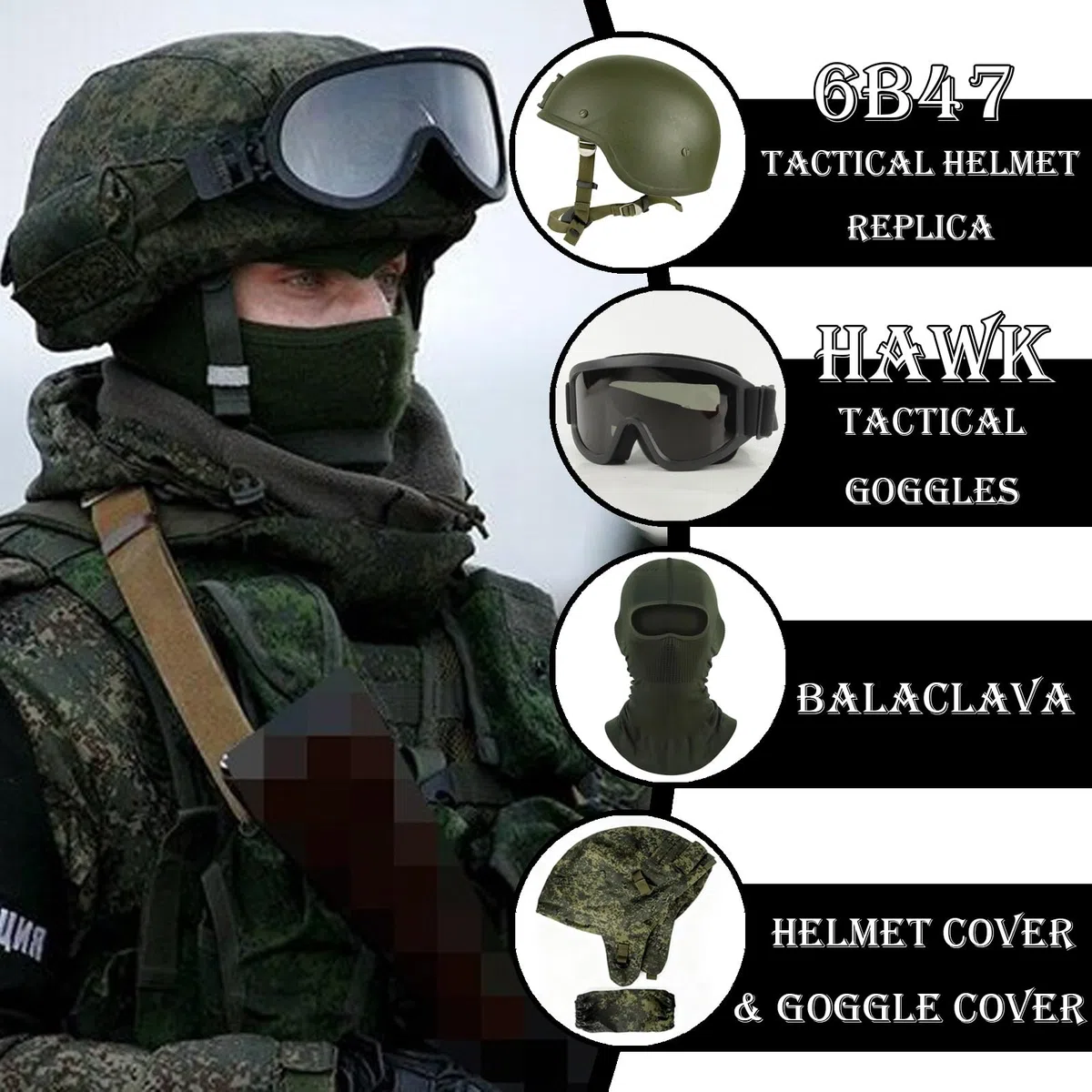 Komplettes Set Russischer Ausrüstung, Schnelle Taktische Stoßhelme, Grüne Camouflage-Cosplay-Outdoor-Feld-Airsoft-Paintball-Ausrüstung