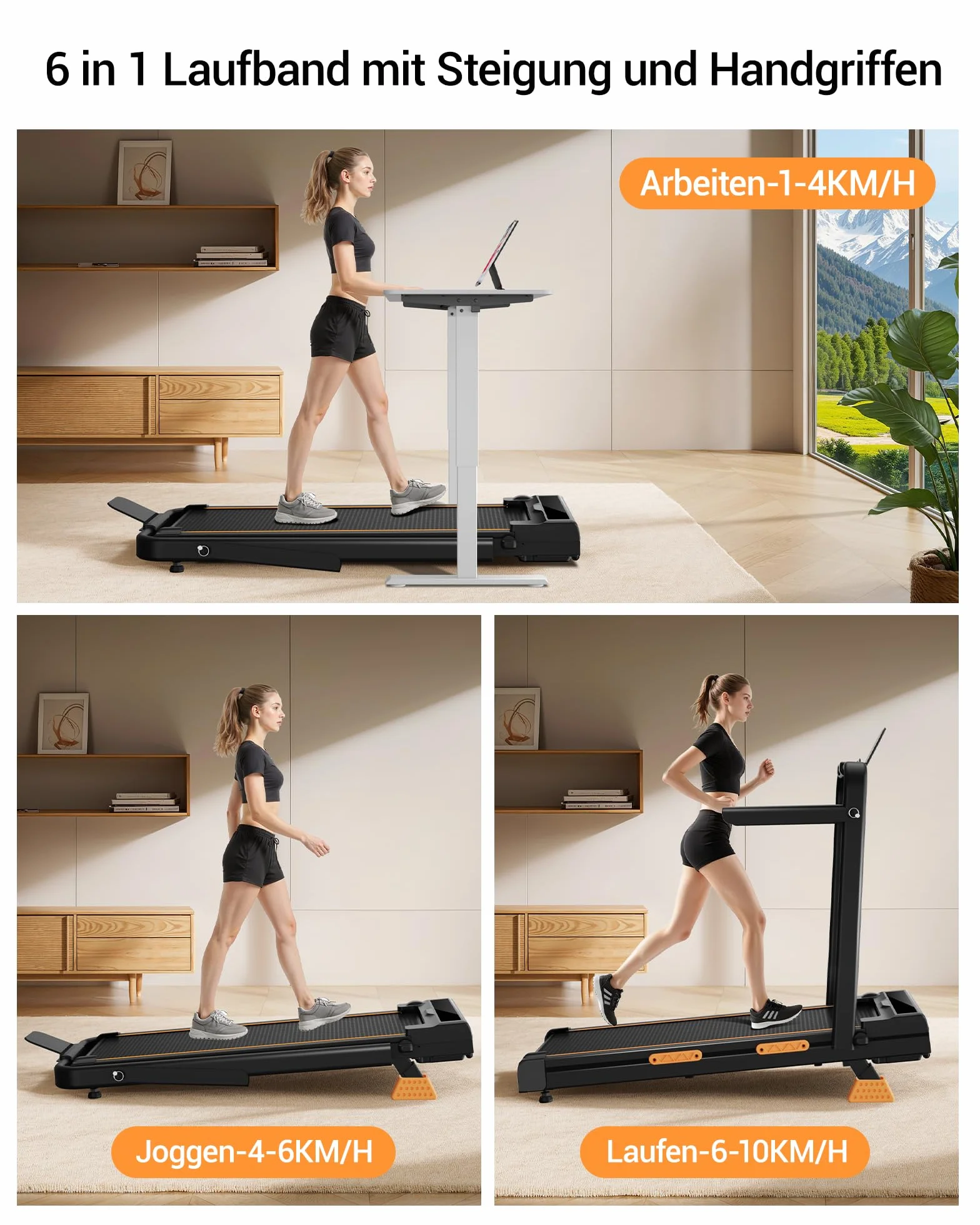 LONTEK Walking Pad mit Steigung 16%, 10KM/H Laufband für Zuhause mit Steigung, LED Anzeige, Fernbedienun, 3.0HP Leise Kleines Walking Machine für Zuhause und Büro, Belastung 159KG