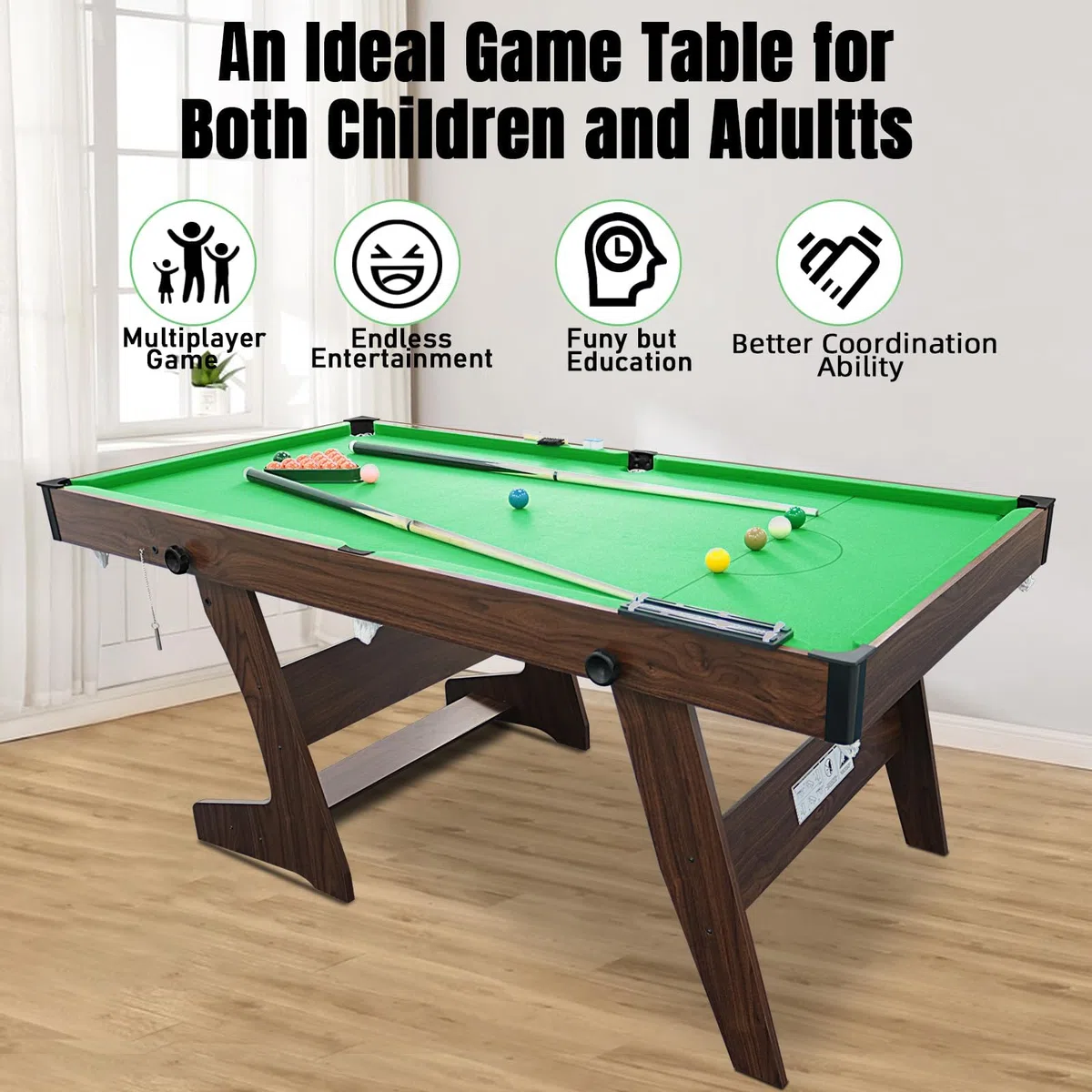 HLC Billardtisch klappbar mit kompletten Zubehör 183 * 91.5 * 79 cm DREI Farben, für Ihre Familie und ihre Kinder. grün