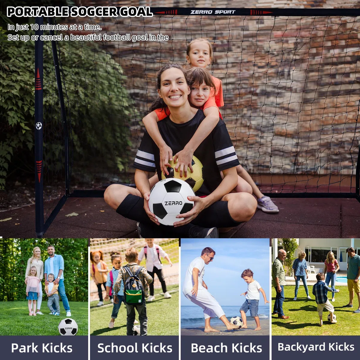 ZERRO Fussballtor Outdoor Fußballtor 180/240/300 für Erwachsene und Kinder zum Spielen und Trainieren im Garten