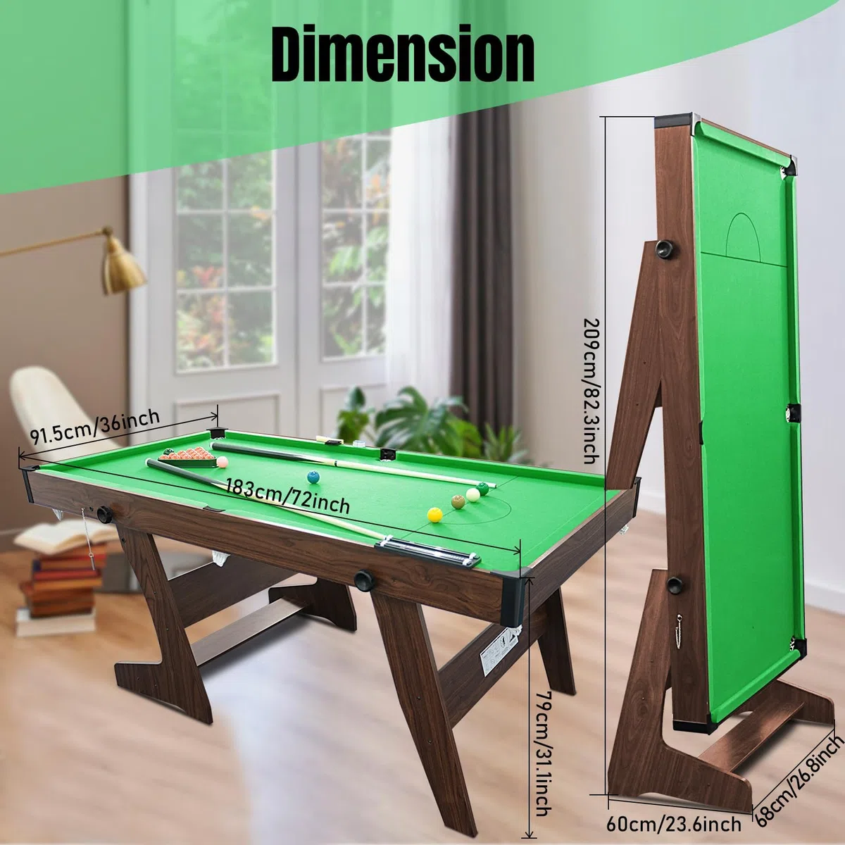 HLC Billardtisch klappbar mit kompletten Zubehör 183 * 91.5 * 79 cm DREI Farben, für Ihre Familie und ihre Kinder. grün
