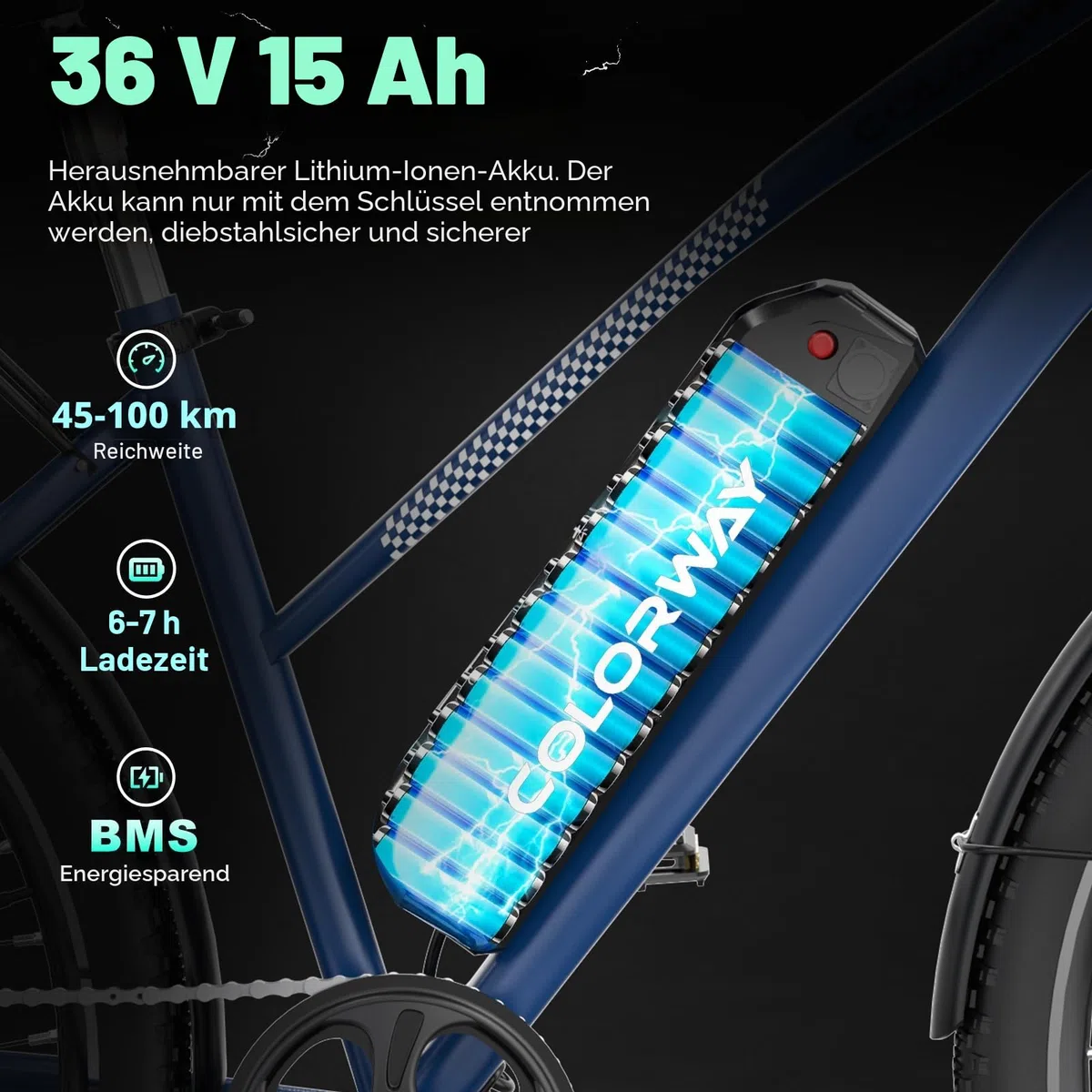 COLORWAY BK27 Elektrofahrrad, 28 Zoll EBike, 2 Fahrmodi Citybike mit 36V 15Ah Akku, mit Tretunterstützung, Pendlerfahrrad mit 250W Motor, EBike für Unisex Erwachsene Reichweite bis zu 45-100Km.
