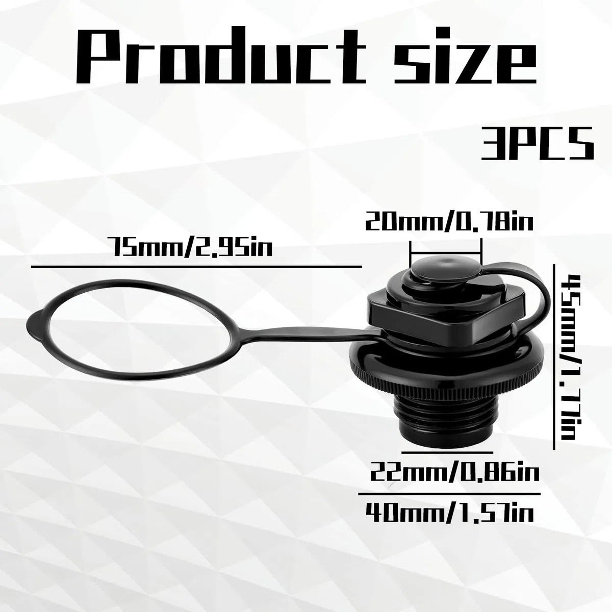 3 Schwarze 22mm Schlauchboot Ventile, Ersatzteile für Schlauchboot klein und Schlauchboot 4 Personen, PP Material mit 20mm Innendurchmesser, Ideal für Schlauchboote und Kajaks