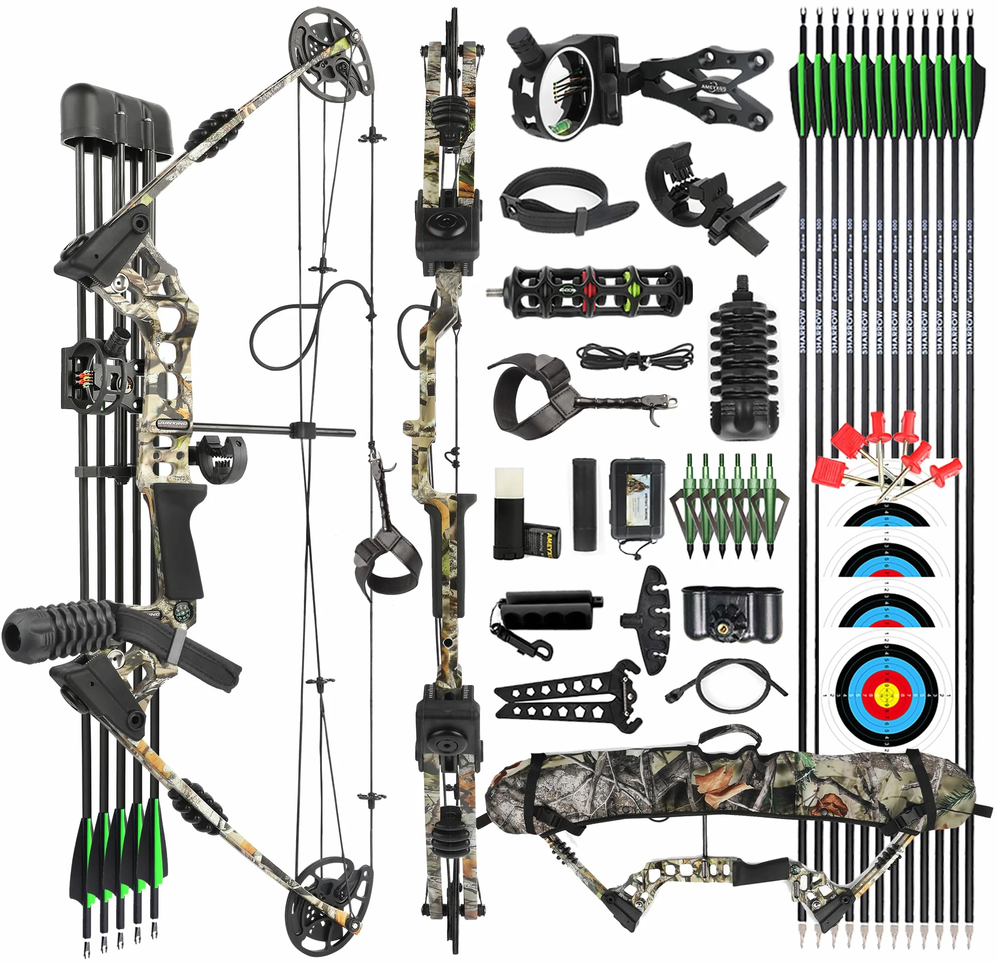 Bogenschießen CompoundBogen Set, Jagd & Targeting, 20-70lbs einstellbar, IBO 320FPS, 34" Erwachsene Bogen, Jagdbogen