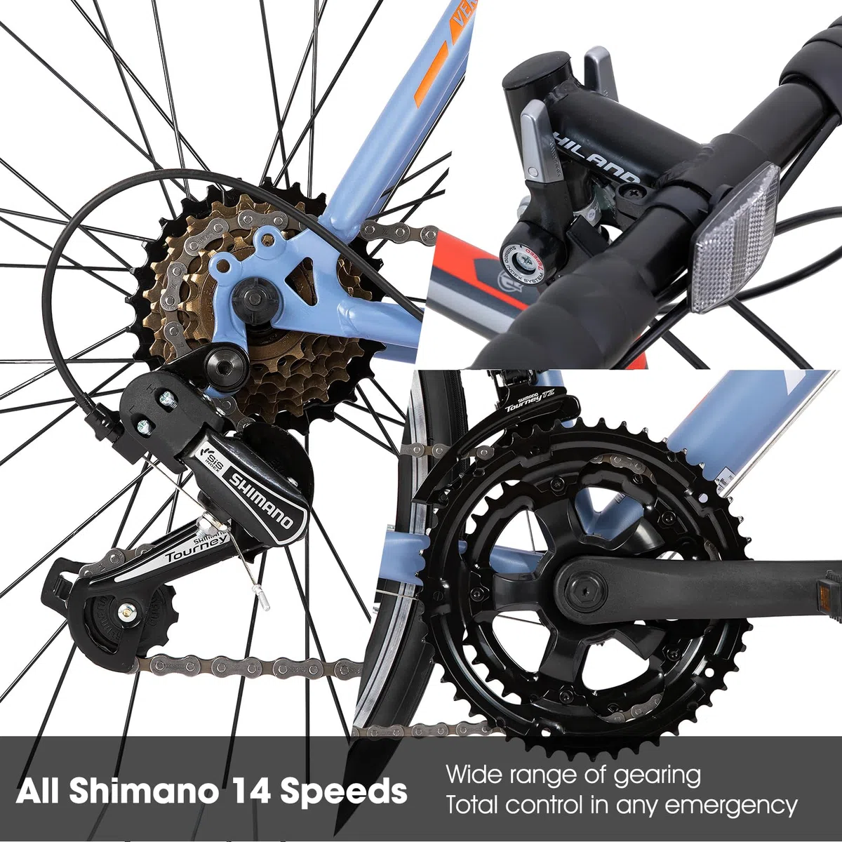 Hiland Rennrad 700c Stahlrahmen mit 14 Gang-Schaltung mit klemmbremse Racing Bike Citybike Pendlerfahrrad Blau/Schwarz/Silber für Damen und Herren