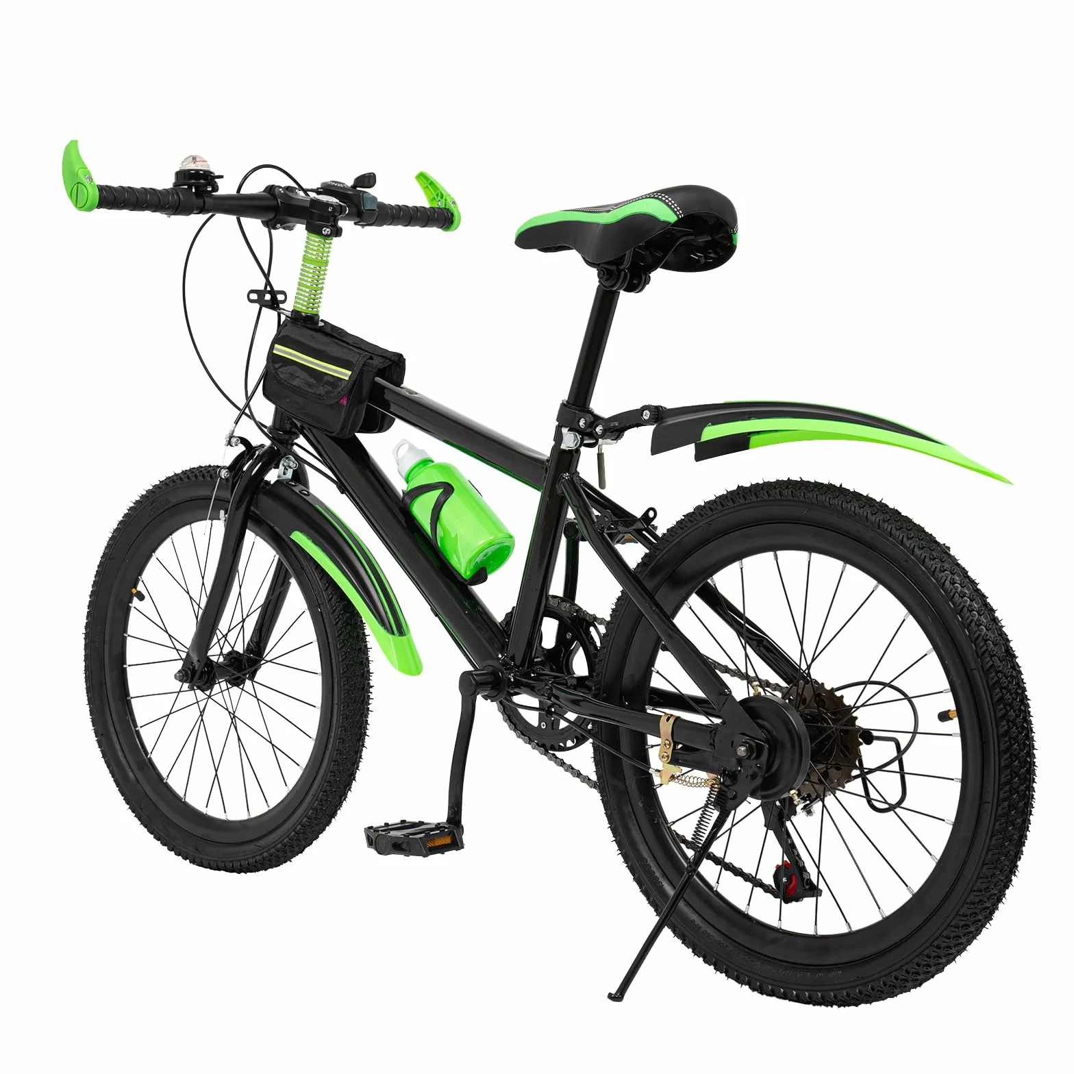 20 Zoll Kinder Mountainbike für Jungen Mädchen, 7 Geschwindigkeit Kinder Fahrrad vorne und hinten Doppelbremse für Höhe 1.3-1.5m, Kinder Fahrrad mit Fendern, Wasserflasche und Kompass, 85KG