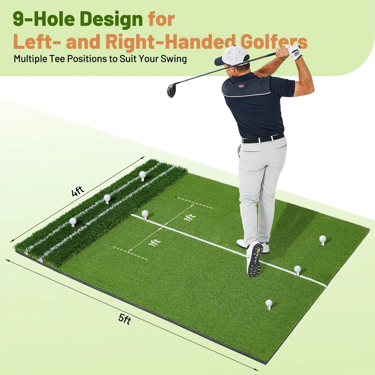 152x121cm Golf Abschlagmatte, Golf Übungsmatte Kunstrasen, Faltbar Golfmatte, 3 Gummi-Tees, 7 Abschlagpositionen, Für Indoor Und Outdoor
