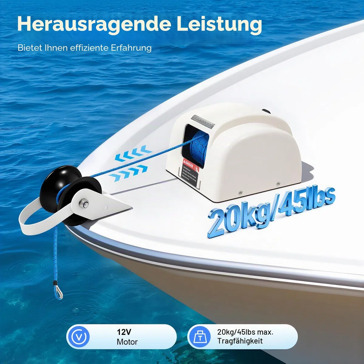 Elektrische Ankerwinde Seilwinde für Boote mit drahtloser Fernbedienung Marine Salzwasser 25LBS Elektrische Ankerwinde 30M 12V weiß Salzwasser für Anker bis 20KG
