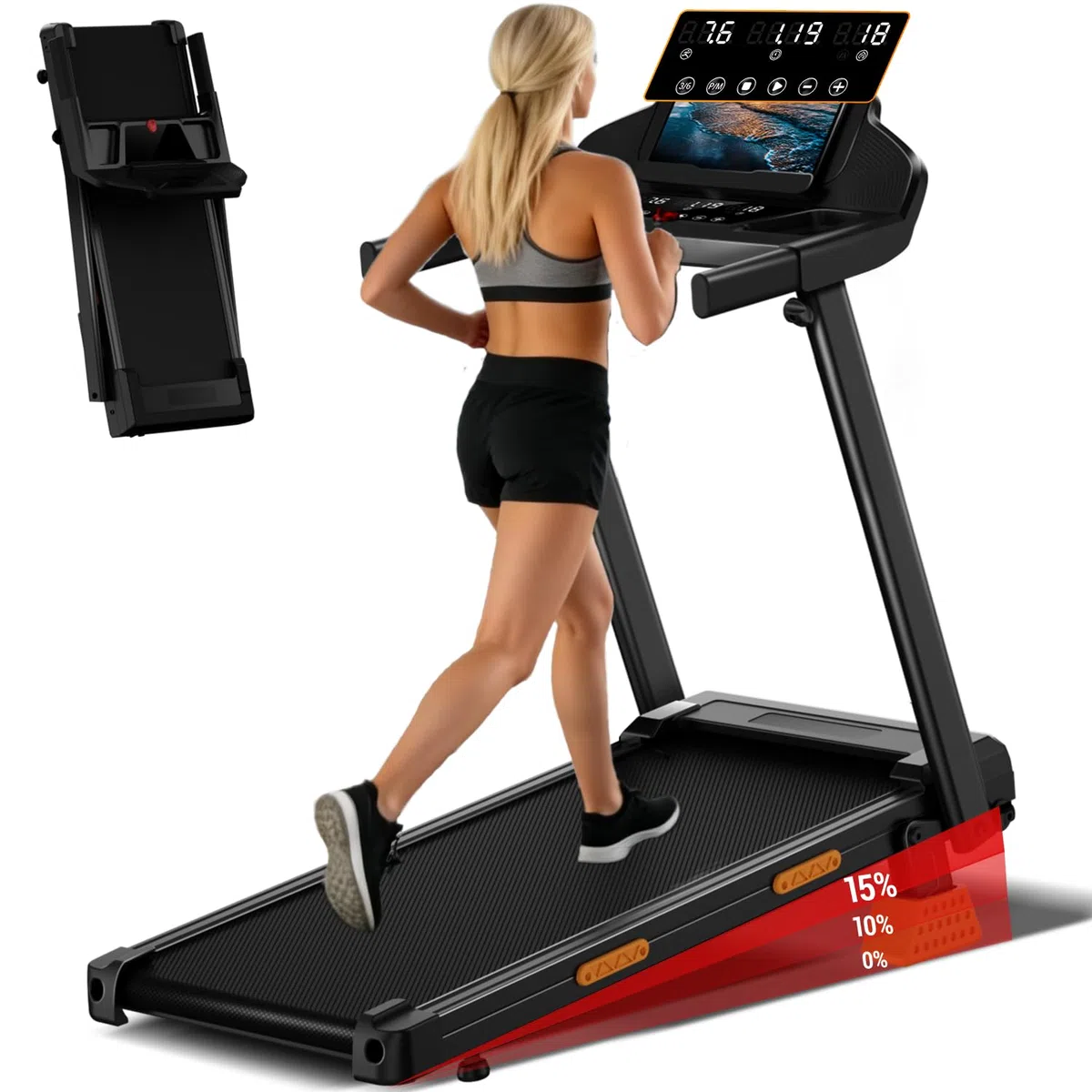 CURSOR Laufband für Zuhause mit Steigung 16%, 12KM/H Laufbänder, Treadmill for Home mit Handgriff,Max Belastung 136KG