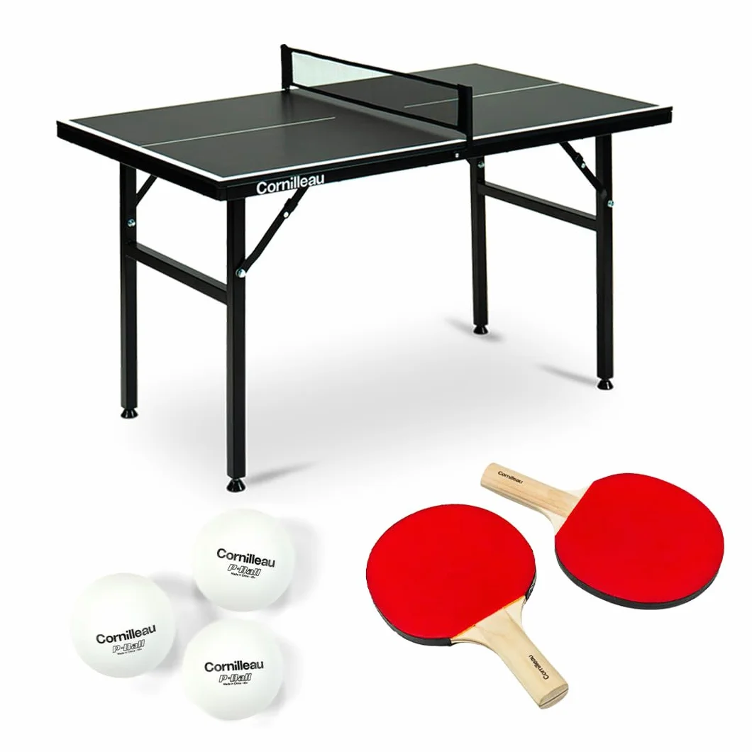 CORNILLEAU Mini Tischtennisplatte – Kompakt, höhenverstellbar und klappbar – 125 x 75 cm – Set mit 2 Schlägern und 3 Tischtennisbällen – Perfekt für Kinder und Erwachsene