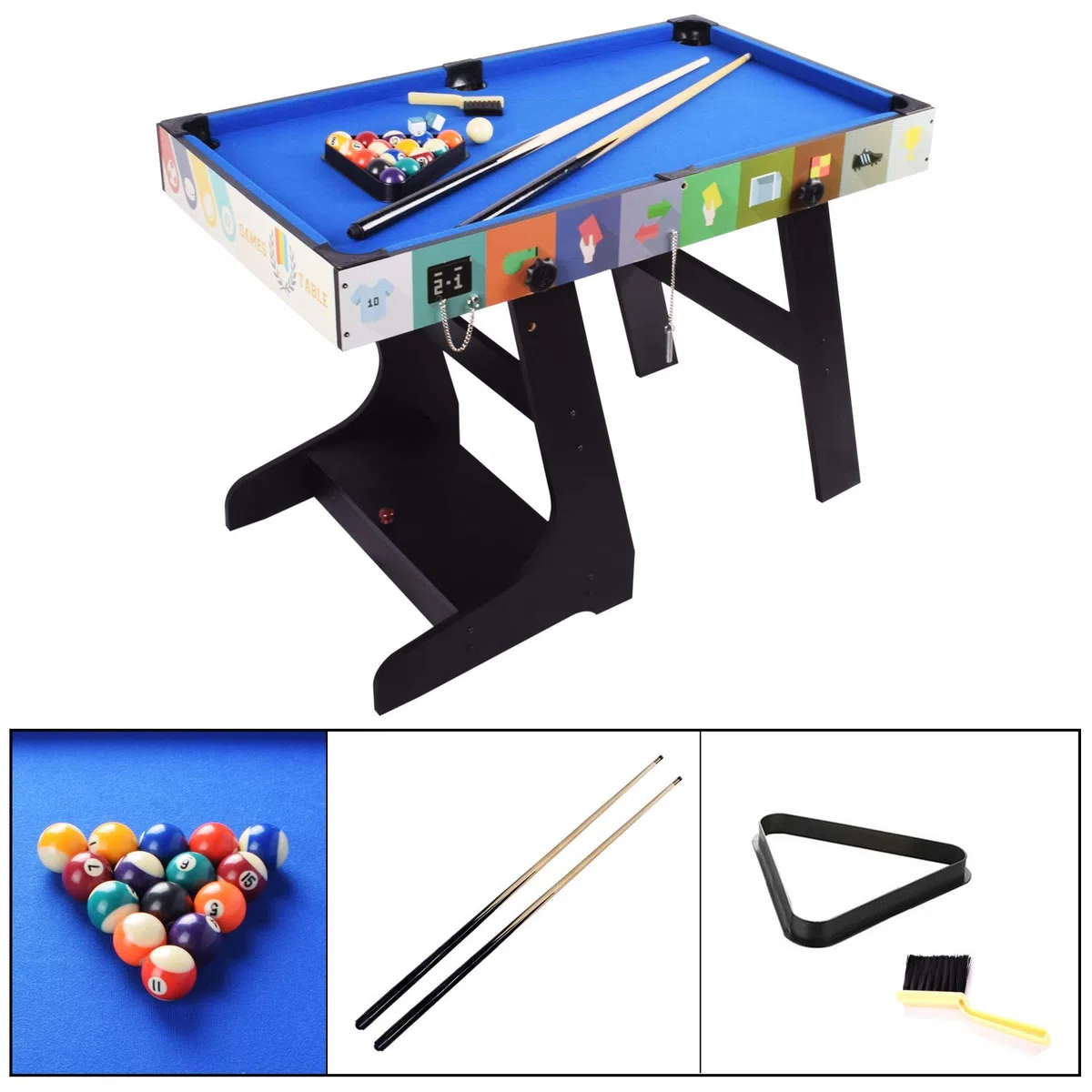 DRM 4FT 4 in 1 Zusammenklappbar Multifunktionstisch – inkl. Billardtisch, Tischtennisplatte, Tischkicker, Kickertisch, Airhockey Tisch, Ferien-/Geburtstagsgeschenke