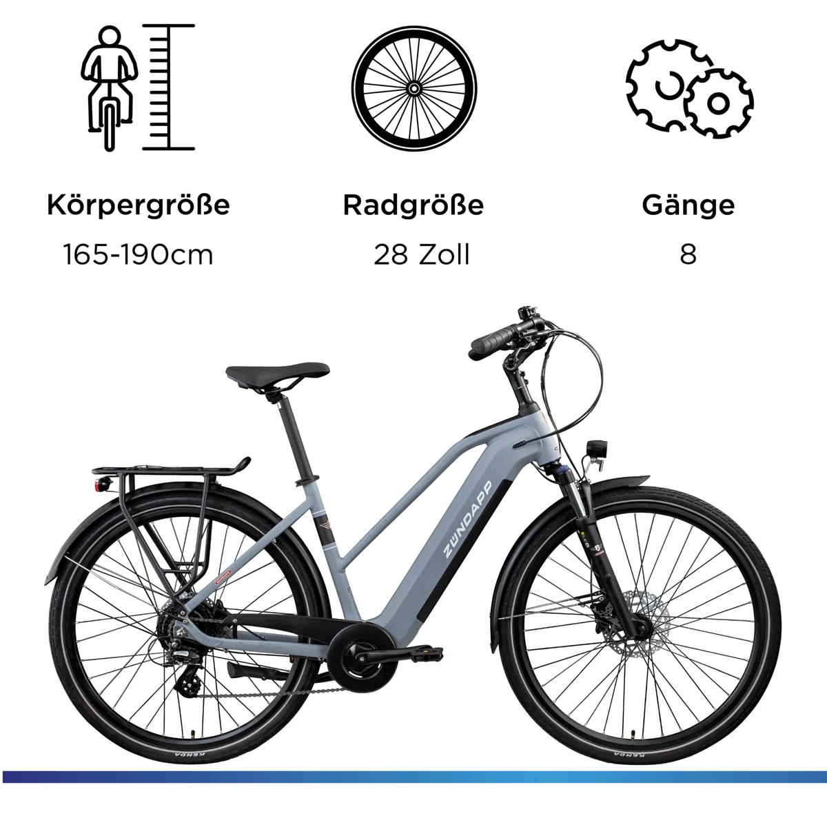 ZÜNDAPP Ebike Damen 28 Zoll Trekkingfahrrad | E Bike 8 Gänge 165-190 cm Elektro Fahrrad | E-Bike Elektrofahrrad mit hydraulischen Scheibenbremsen | Z810