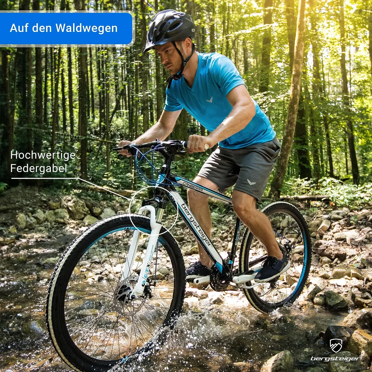 Bergsteiger Canberra 26/29 Zoll Mountainbike Hardtail Aluminium Rahmen | Ideal für Schulweg und Gelände ab 155 cm Größe. Mit 18-Gang-Schaltung, Beleuchtung und zu 90 Prozent vormontiert.