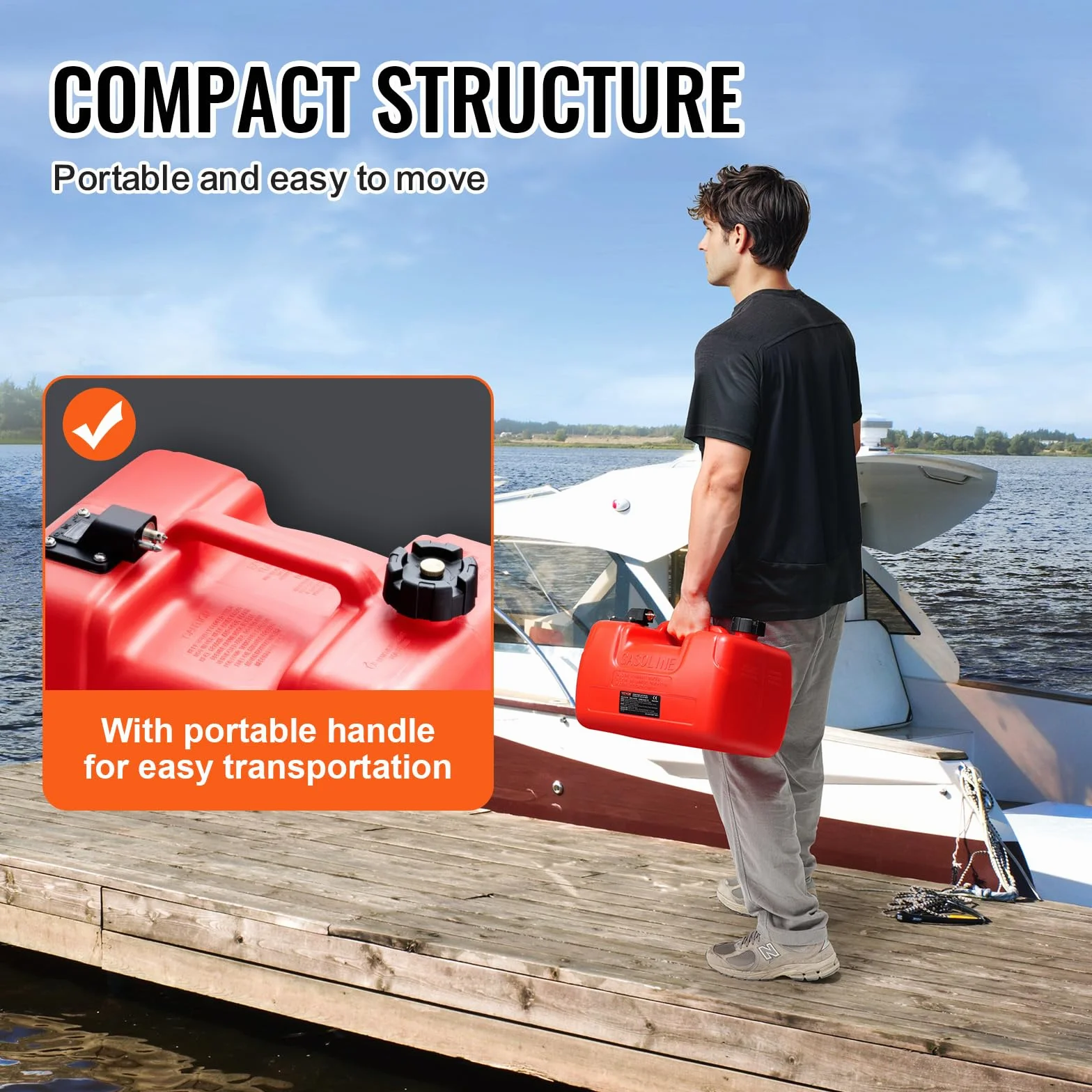 VEVOR Marine-Kraftstofftank, 12 L, tragbarer Bootstank mit Außenbordmotor, Kunststoff-Außenbord-Kraftstofftank für Marineboote mit Schlauch, leicht zu tragen für Yacht, Fischerboot, Deckboot, rot
