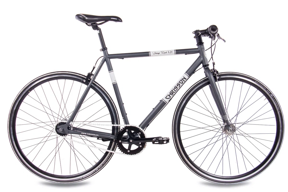 CHRISSON 28 Zoll Retro Rennrad Vintage Bike - Vintage Road N7 anthrazit 56 cm mit 7 Gang Shimano Nexus Nabenschaltung, Urban Old School Fahrrad für Damen und Herren