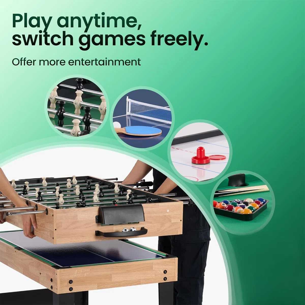 4 in 1 Multi Spieltisch Set, Tischspiel multifunktional mit Tischfußball Hockey, Billard, Tischtennis,Kombi-Tisch für Kinder Erwachsene