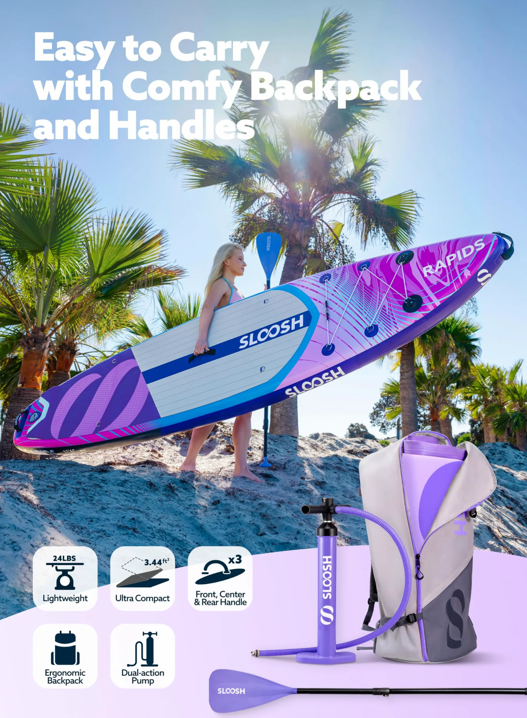SLOOSH Premium Sup Board, Aufblasbares Stand Up Paddling Board, Extra-Langes 11'6" Paddleboard mit Zubehör, rutschfestem Deck, Tragetasche & Pumpe, Rapids SUP für Jugendliche & Erwachsene