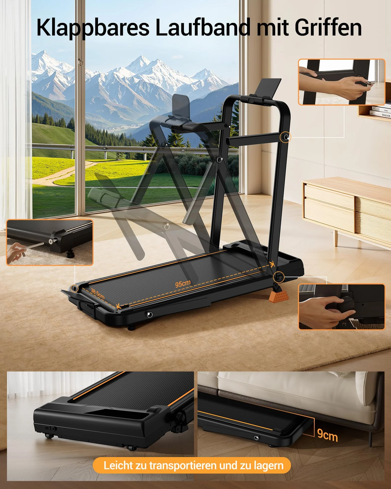 LONTEK Walking Pad mit Steigung 16%, 10KM/H Laufband für Zuhause mit Steigung, LED Anzeige, Fernbedienun, 3.0HP Leise Kleines Walking Machine für Zuhause und Büro, Belastung 159KG