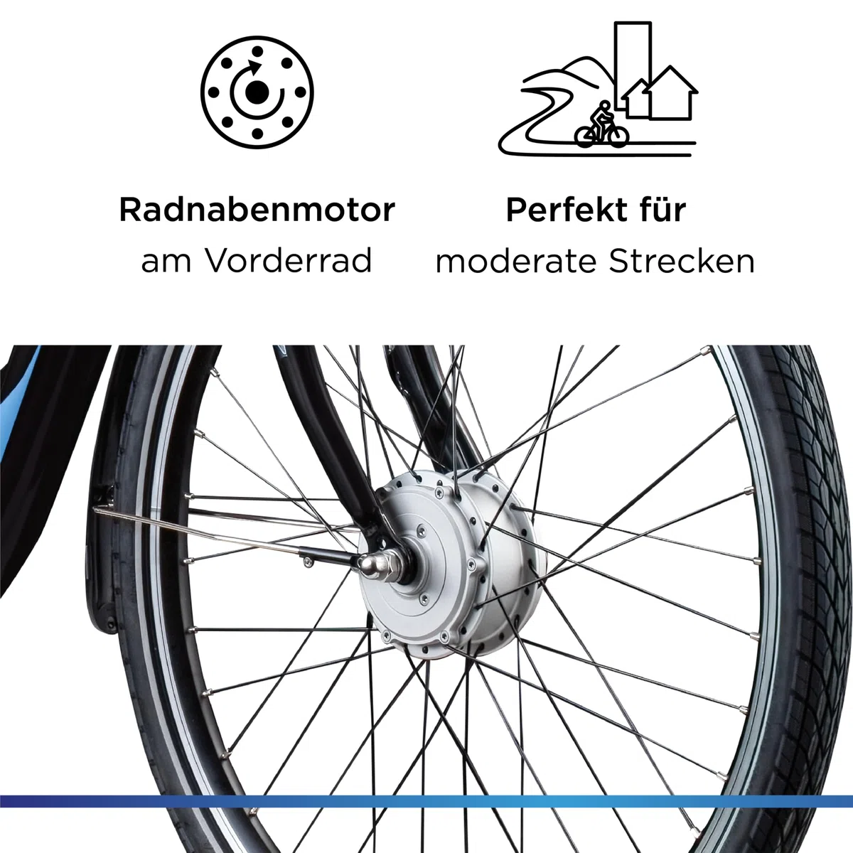 ZÜNDAPP Green 2.7 26 Zoll Ebike für Damen 26" Elektrofahrrad mit Rücktrittbremse E Bike Damen City Fahrrad Elektro Pedelec Hollandrad tiefer Einstieg (schwarz/blau, 46 cm)