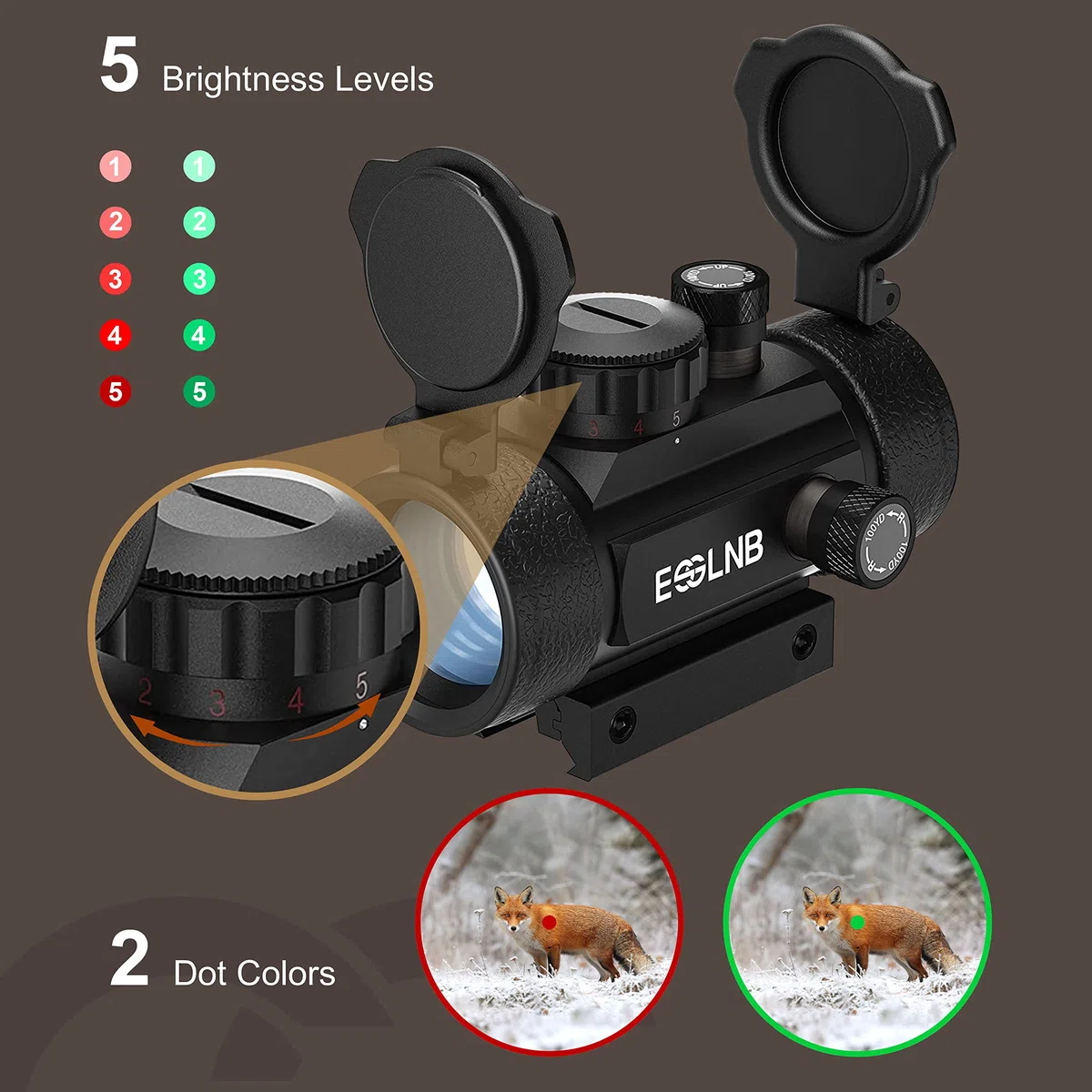 ESSLNB Red Dot Visier Rotpunktvisier für 13/22mm Schiene Leuchtpunktvisier Rot/Grün Punkt mit 5 Helligkeitsstufen für Jagd Softair und Armbrust