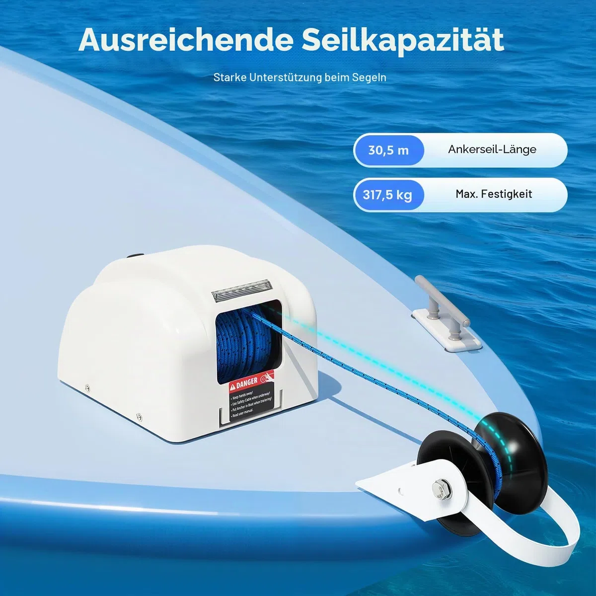 Elektrische Ankerwinde Seilwinde für Boote mit drahtloser Fernbedienung Marine Salzwasser 25LBS Elektrische Ankerwinde 30M 12V weiß Salzwasser für Anker bis 20KG