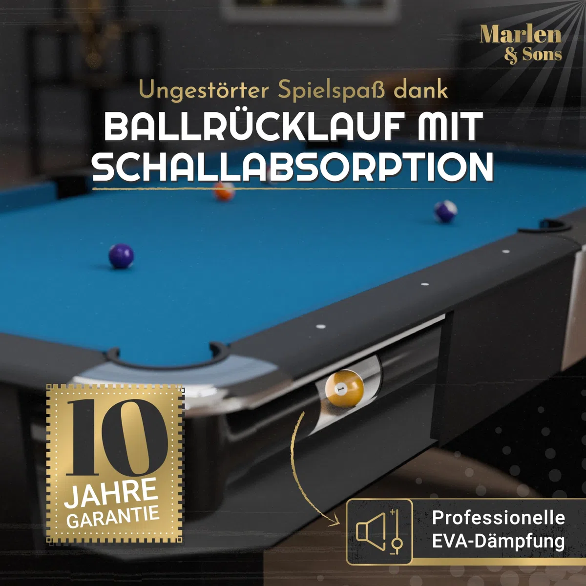 Marlen & Sons Billardtisch - CueMaster 8FT Billiard Tisch mit Auto Kugelrückführung - Billiardtisch 244 x 132 cm inkl. Zubehör-Komplettset