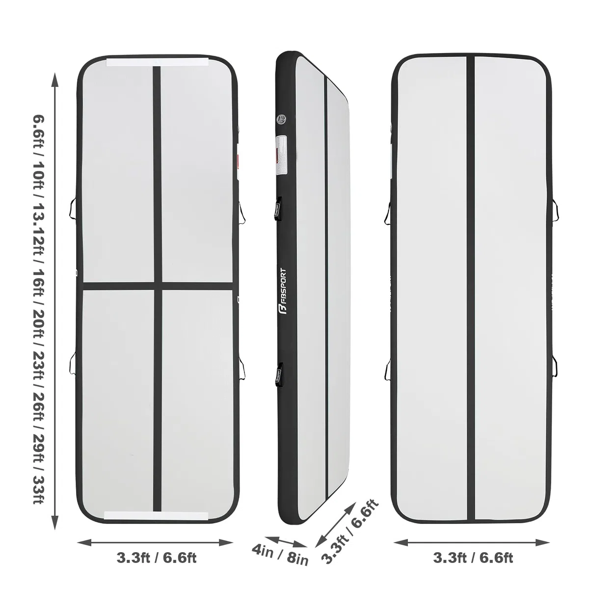 FBSPORT Airtrack Tumbling Matte, 10/20cm hoch, Dicke 2/3/4/5/6/M Dicke mit Luftpumpe, Trainingsmatte mit Tragetasche, Gymnastikmatte für Zuhause Outdoor Yoga