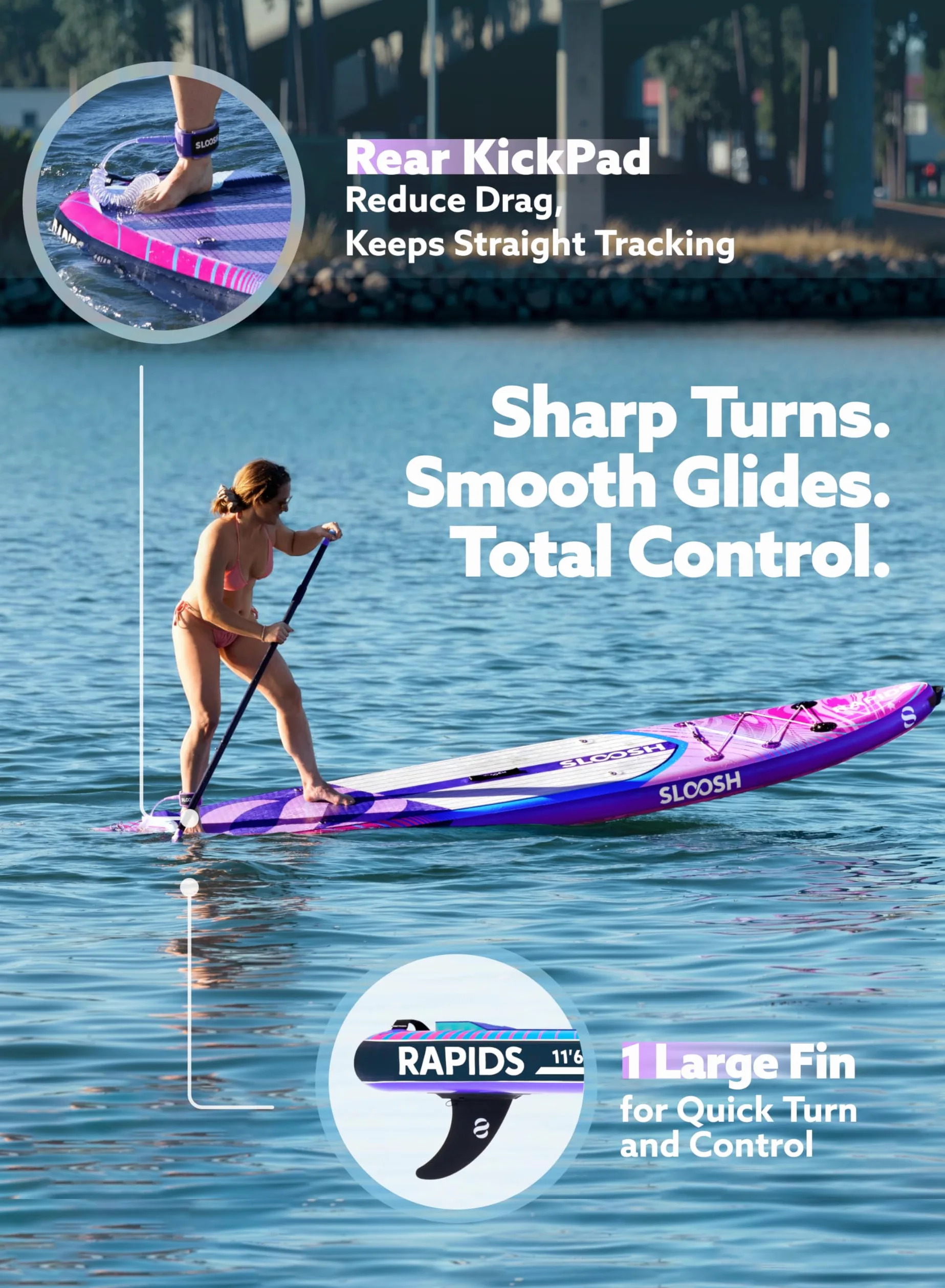 SLOOSH Premium Sup Board, Aufblasbares Stand Up Paddling Board, Extra-Langes 11'6" Paddleboard mit Zubehör, rutschfestem Deck, Tragetasche & Pumpe, Rapids SUP für Jugendliche & Erwachsene