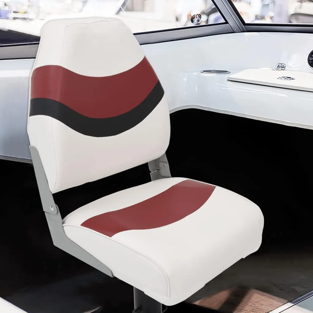 Klappbarer Bootssitz mit hoher Rückenlehne, 2-teiliges Set aus PVC und PU, verstellbare Konsole aus Stahl für Segelboot, Segelyacht, Jolle, Cockpit, Deck und Marina