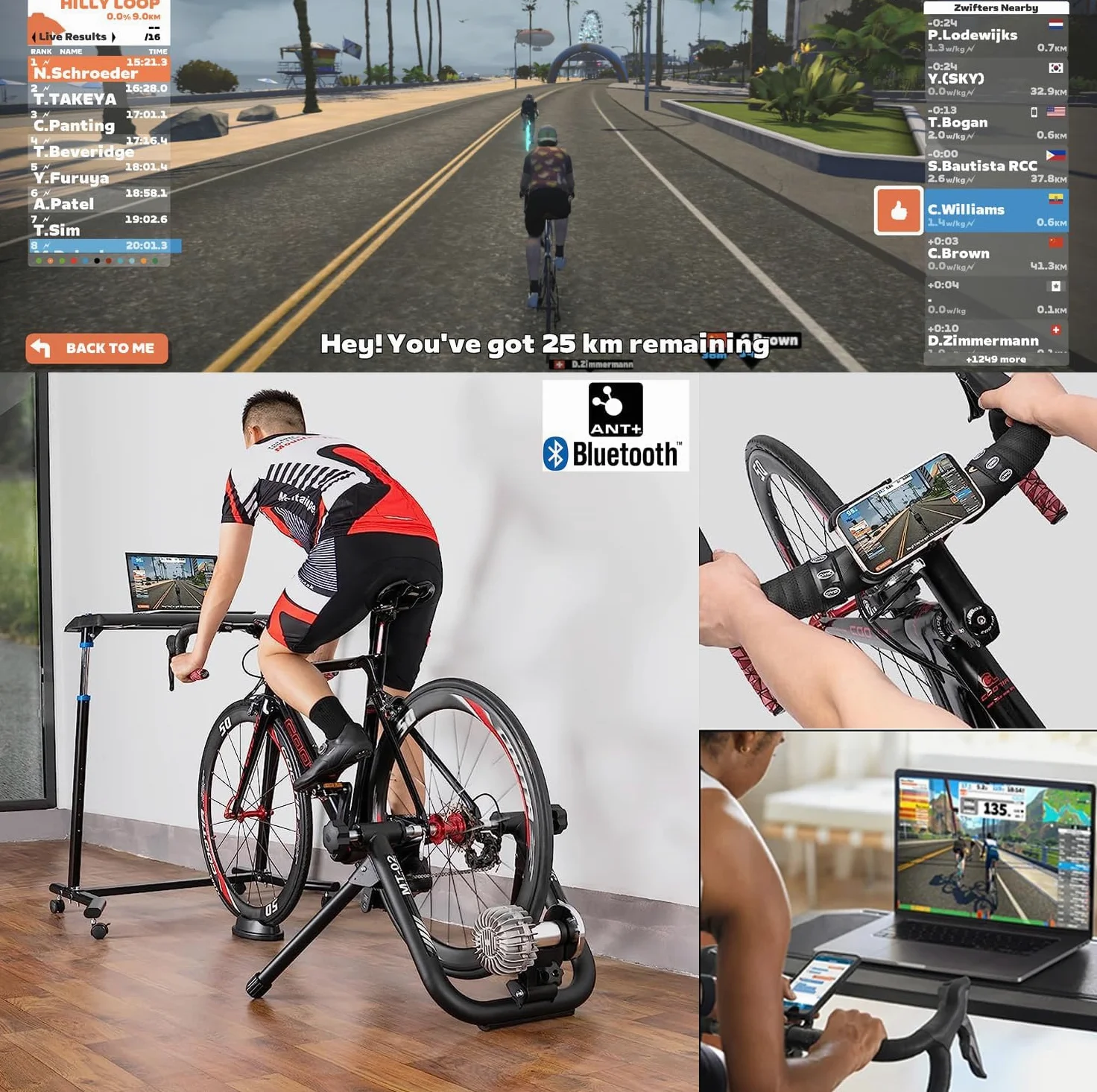 CXWXC Smart Fahrradtrainer – Fluid Rollentrainer für 26–29 Zoll und 700C Fahrräder – Geräuscharmer Heimtrainer kompatibel mit Zwift